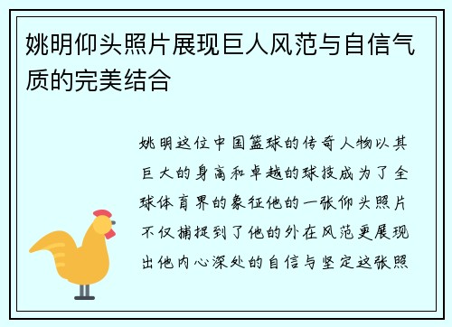 姚明仰头照片展现巨人风范与自信气质的完美结合